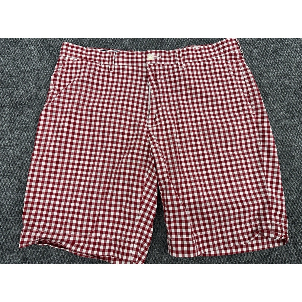 Polo Ralph Lauren Men's 36 Suffield Shorts Red White Gingham Cotton Flat Front